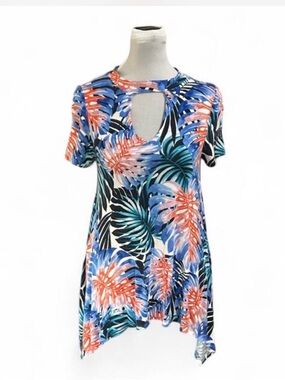 Jennifer Lopez Tropical Keyhole Tunic in Blue, Coral & Black